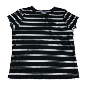 Champion Top Womens L Black Striped Stretch Knit Preppy Retro Baby Tee Y2K 90s